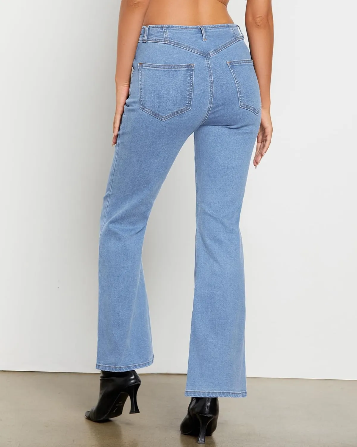 luvamia Flare Jeans for Women High Waisted Wide Leg Trendy Seamed Front Stretchy Denim Jean Pants Pockets Trouser Jeans