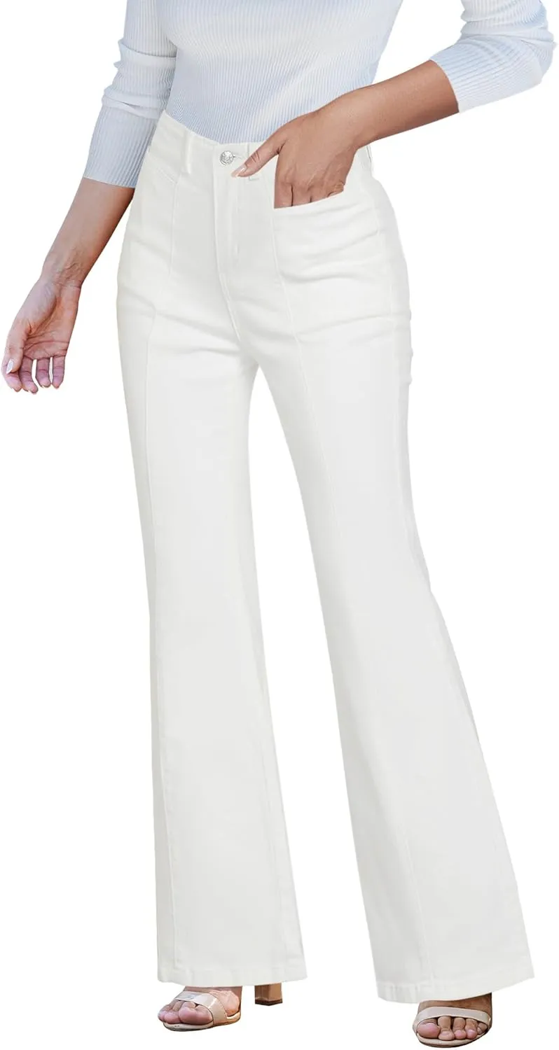 luvamia Flare Jeans for Women High Waisted Wide Leg Trendy Seamed Front Stretchy Denim Jean Pants Pockets Trouser Jeans