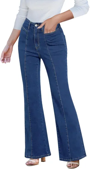 luvamia Flare Jeans for Women High Waisted Wide Leg Trendy Seamed Front Stretchy Denim Jean Pants Pockets Trouser Jeans