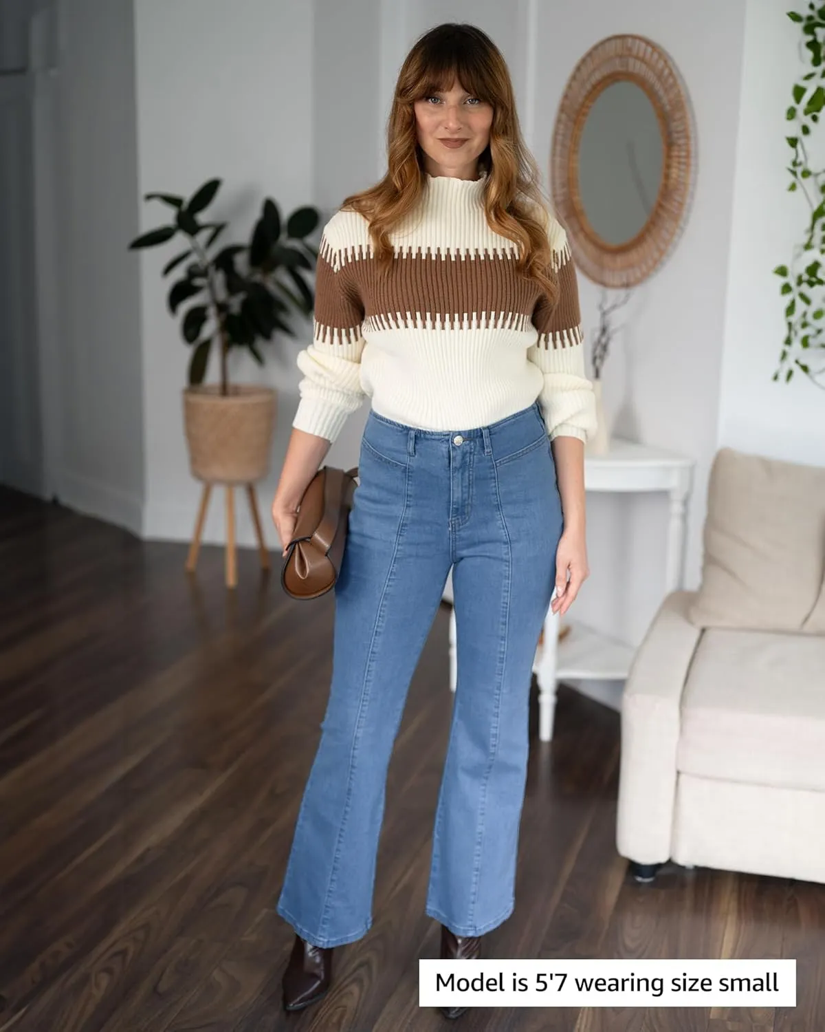 luvamia Flare Jeans for Women High Waisted Wide Leg Trendy Seamed Front Stretchy Denim Jean Pants Pockets Trouser Jeans