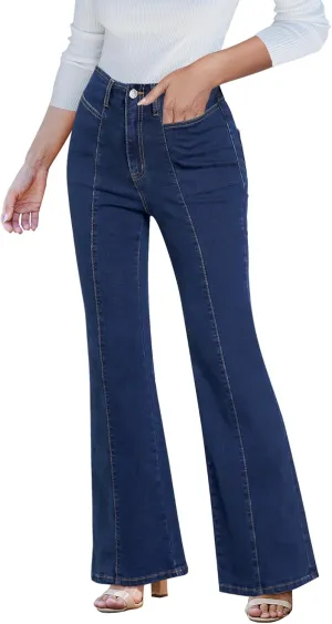 luvamia Flare Jeans for Women High Waisted Wide Leg Trendy Seamed Front Stretchy Denim Jean Pants Pockets Trouser Jeans