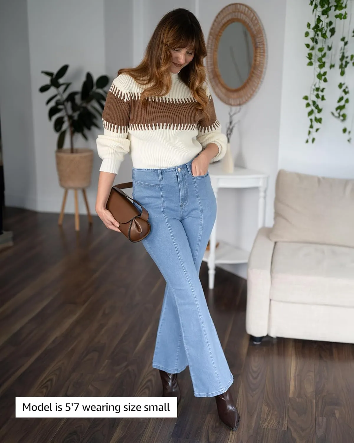 luvamia Flare Jeans for Women High Waisted Wide Leg Trendy Seamed Front Stretchy Denim Jean Pants Pockets Trouser Jeans