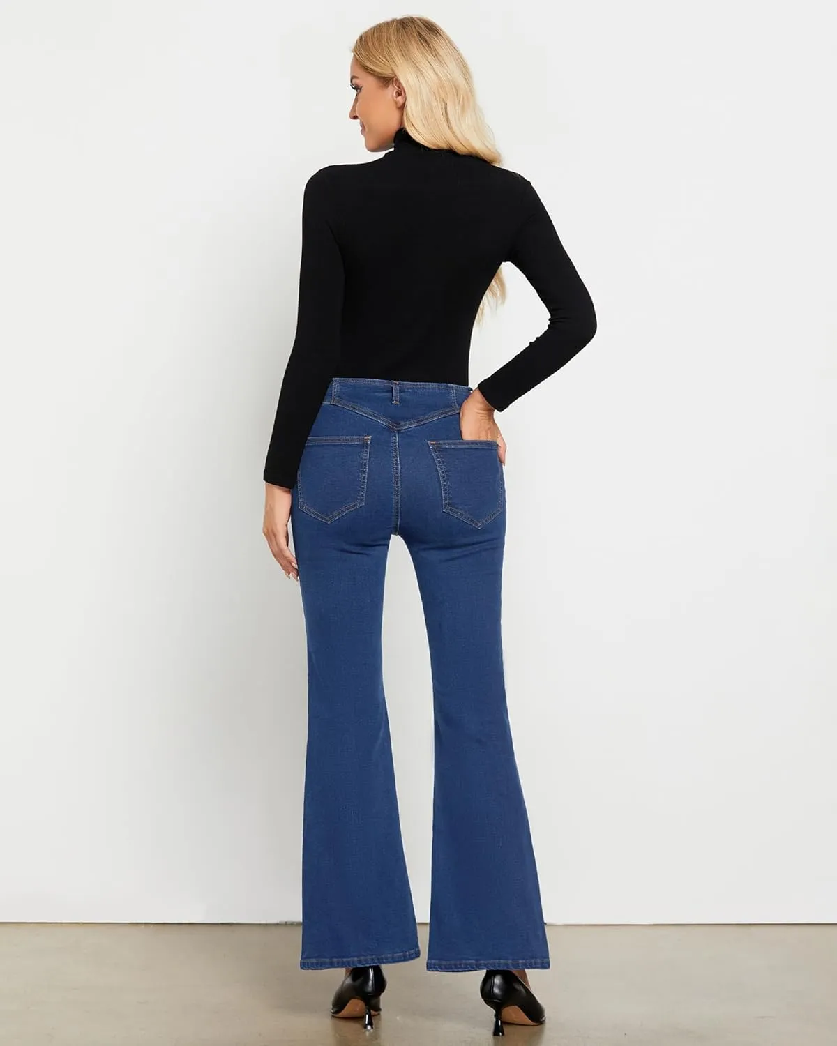 luvamia Flare Jeans for Women High Waisted Wide Leg Trendy Seamed Front Stretchy Denim Jean Pants Pockets Trouser Jeans