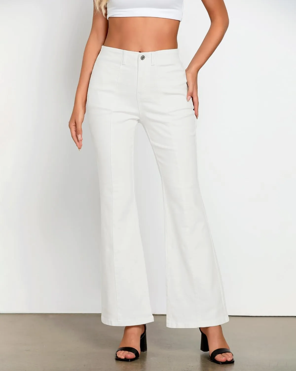 luvamia Flare Jeans for Women High Waisted Wide Leg Trendy Seamed Front Stretchy Denim Jean Pants Pockets Trouser Jeans