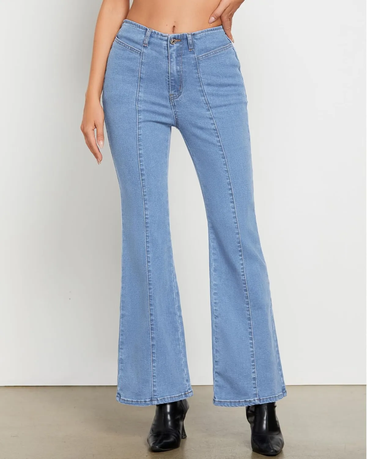 luvamia Flare Jeans for Women High Waisted Wide Leg Trendy Seamed Front Stretchy Denim Jean Pants Pockets Trouser Jeans