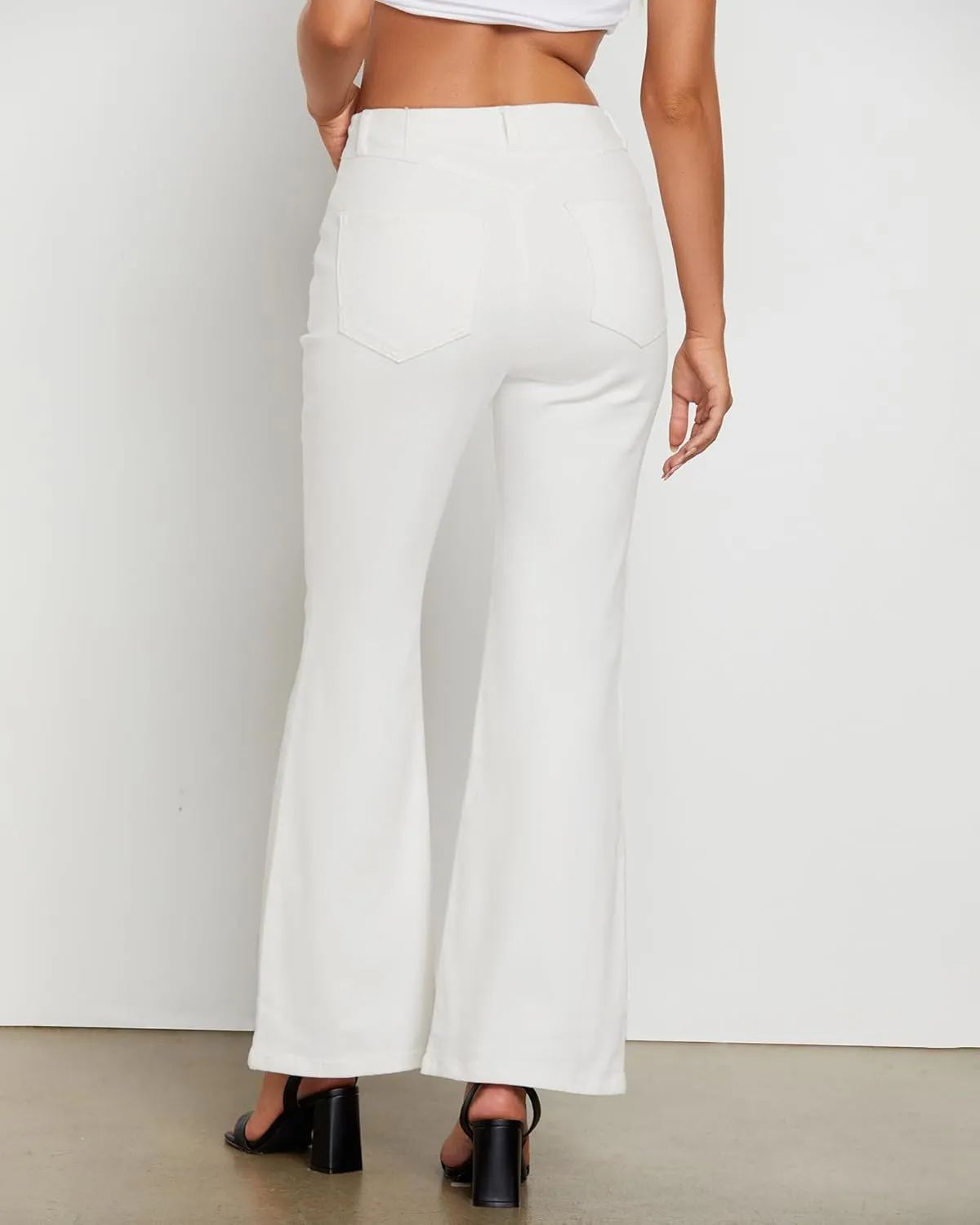 luvamia Flare Jeans for Women High Waisted Wide Leg Trendy Seamed Front Stretchy Denim Jean Pants Pockets Trouser Jeans