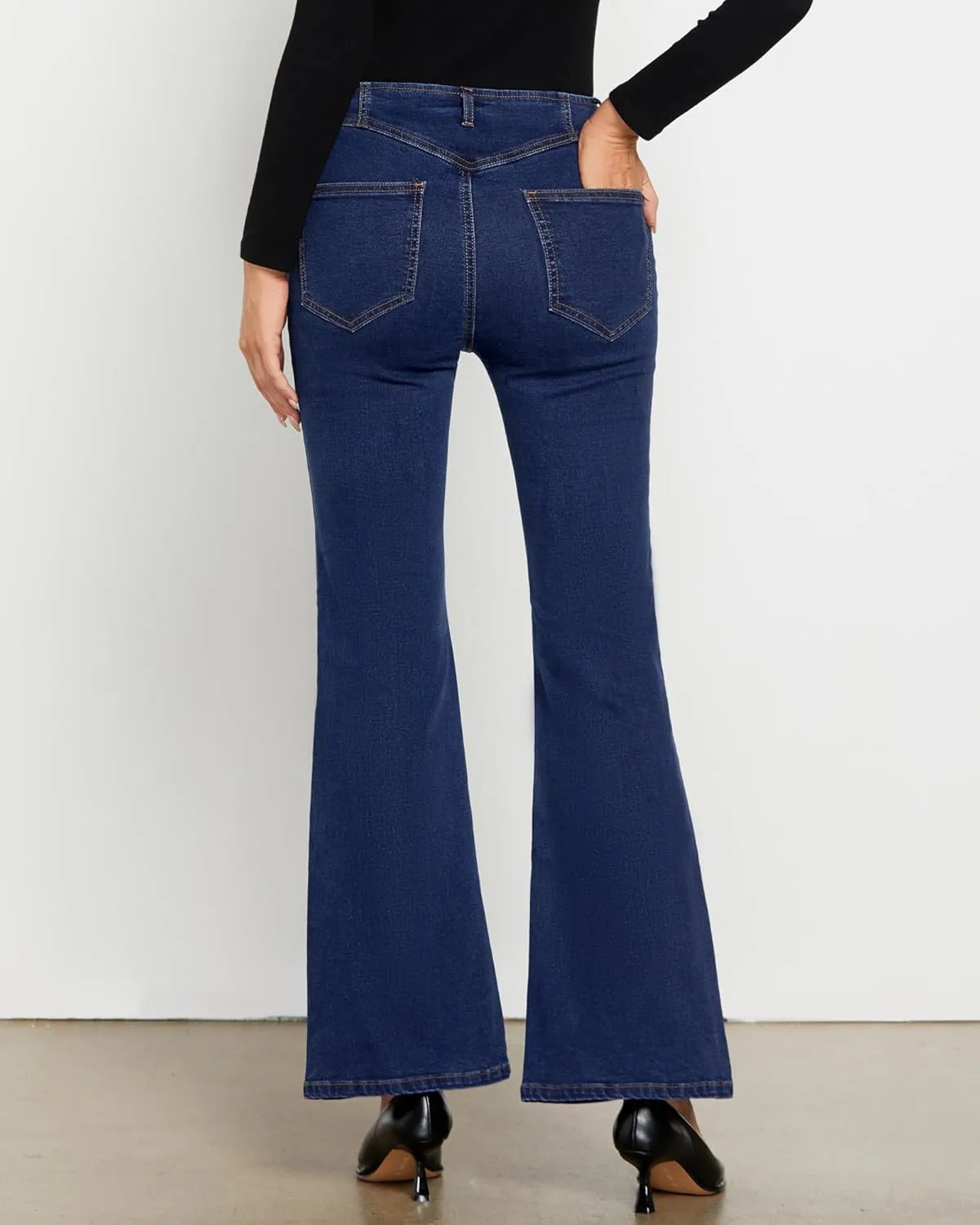luvamia Flare Jeans for Women High Waisted Wide Leg Trendy Seamed Front Stretchy Denim Jean Pants Pockets Trouser Jeans