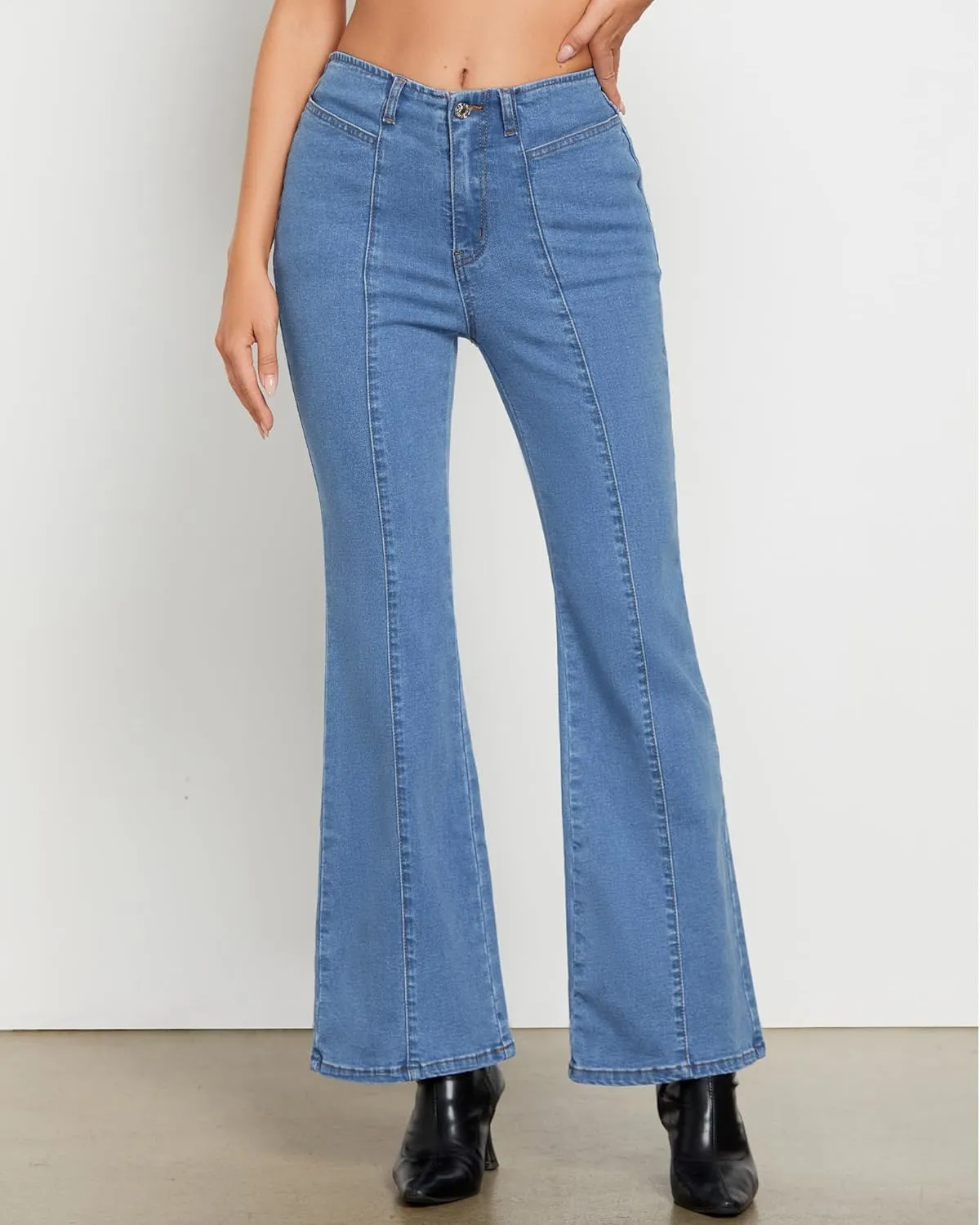 luvamia Flare Jeans for Women High Waisted Wide Leg Trendy Seamed Front Stretchy Denim Jean Pants Pockets Trouser Jeans