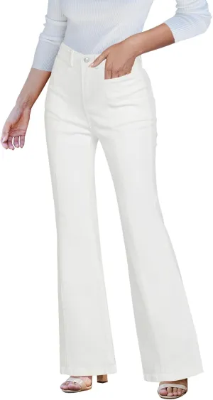 luvamia Flare Jeans for Women High Waisted Wide Leg Trendy Seamed Front Stretchy Denim Jean Pants Pockets Trouser Jeans