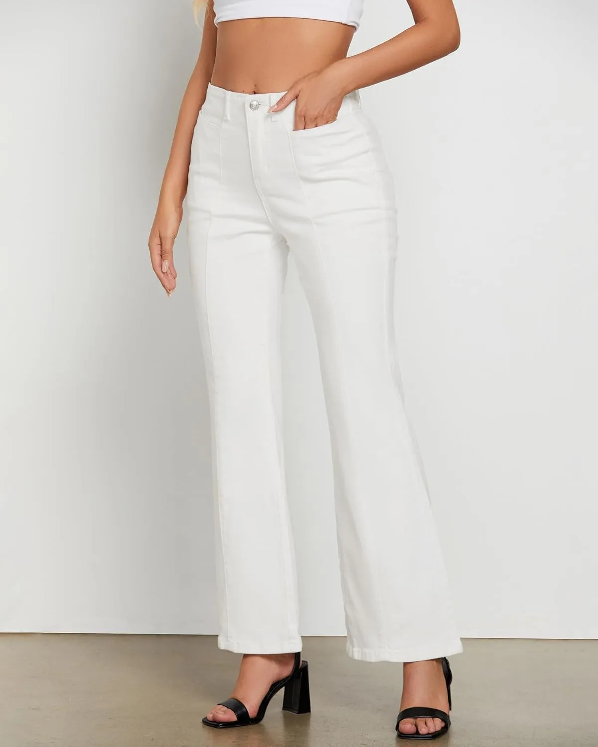 luvamia Flare Jeans for Women High Waisted Wide Leg Trendy Seamed Front Stretchy Denim Jean Pants Pockets Trouser Jeans