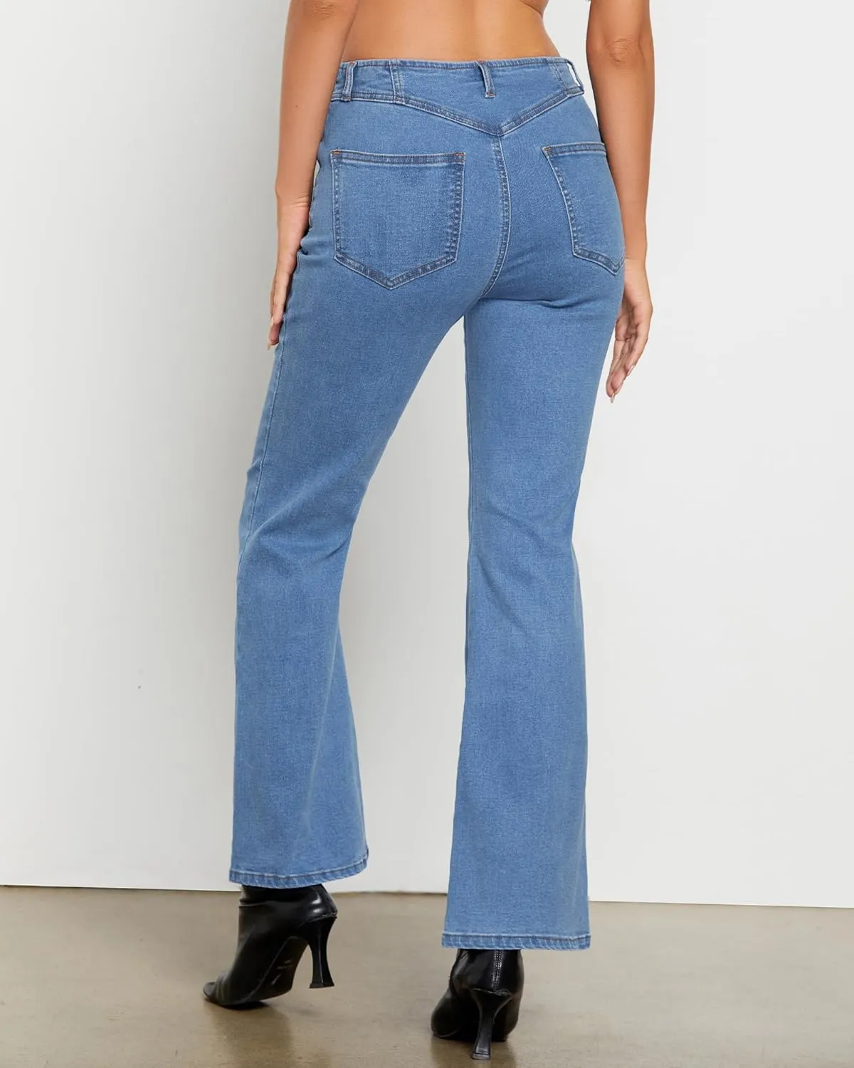 luvamia Flare Jeans for Women High Waisted Wide Leg Trendy Seamed Front Stretchy Denim Jean Pants Pockets Trouser Jeans