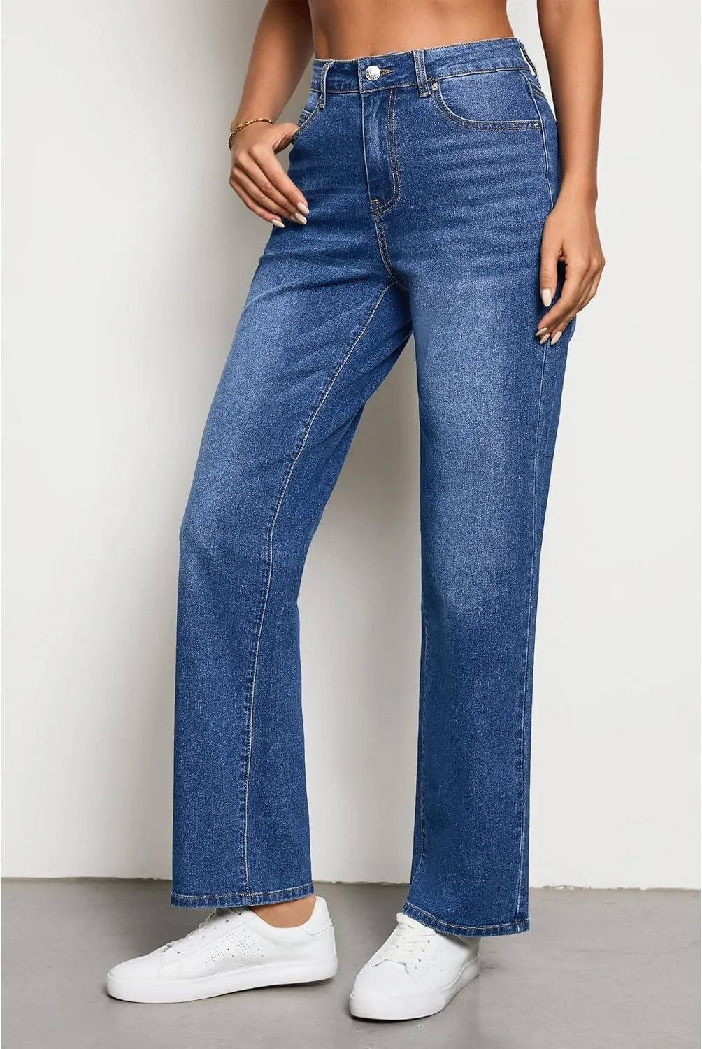 luvamia High Waisted Jeans for Women Trendy Baggy Straight Leg Stretchy Denim Jeans Work Trousers Pants 90s Loose Fit
