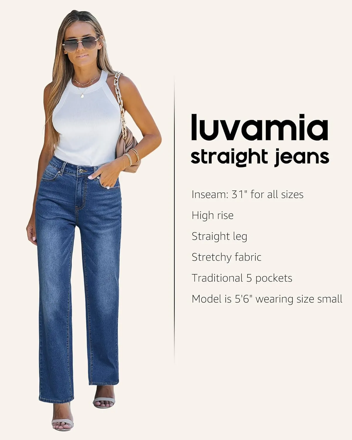 luvamia High Waisted Jeans for Women Trendy Baggy Straight Leg Stretchy Denim Jeans Work Trousers Pants 90s Loose Fit