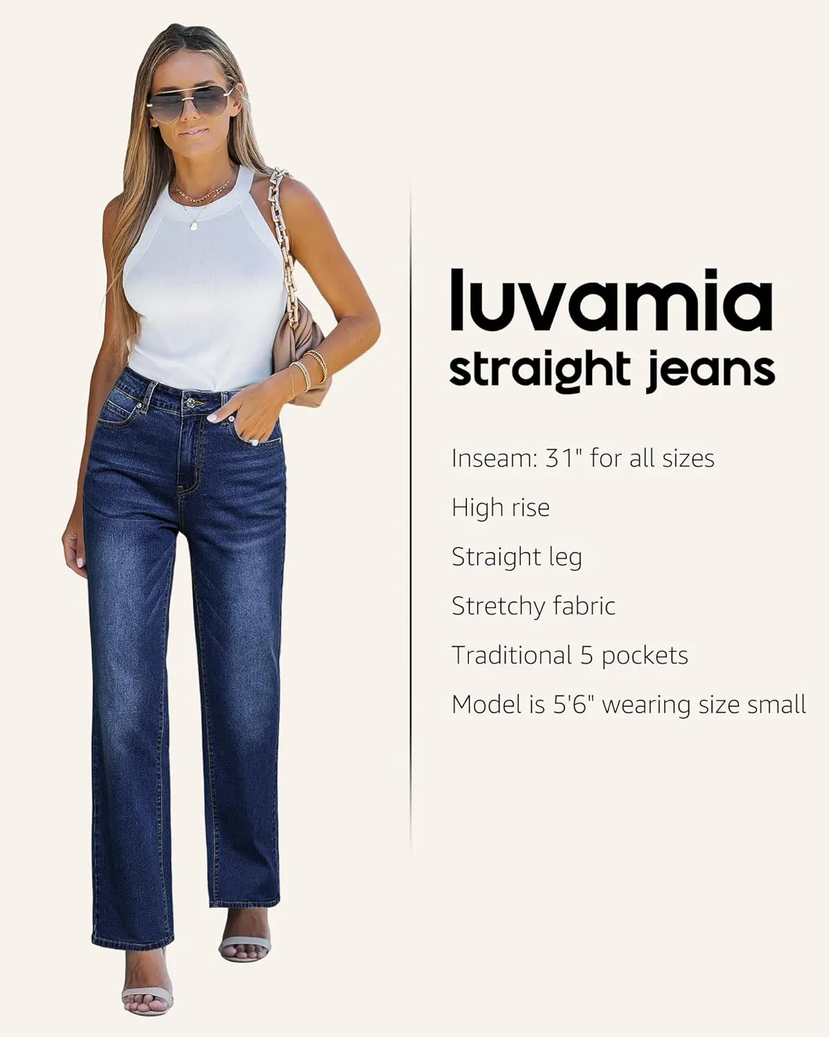 luvamia High Waisted Jeans for Women Trendy Baggy Straight Leg Stretchy Denim Jeans Work Trousers Pants 90s Loose Fit
