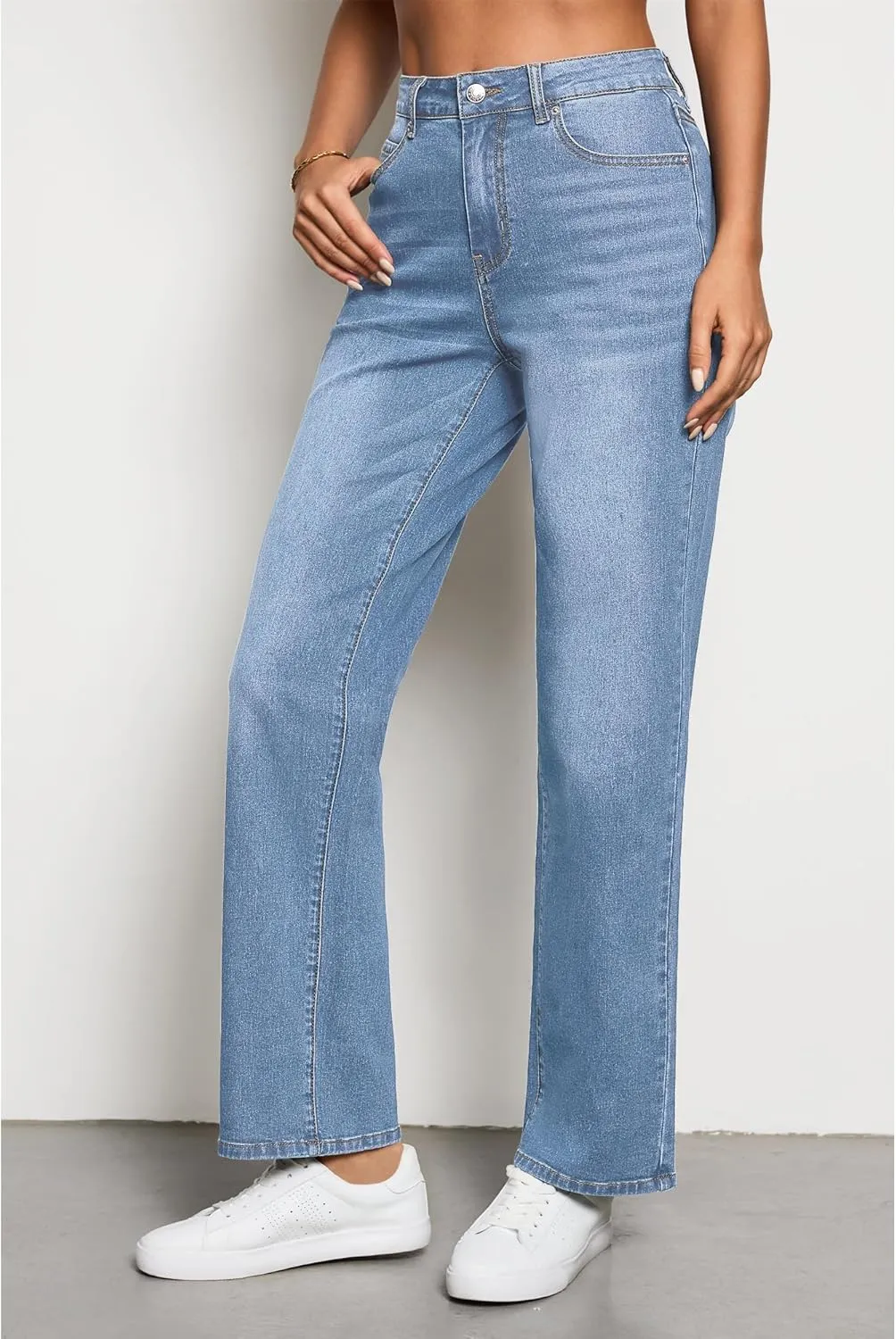 luvamia High Waisted Jeans for Women Trendy Baggy Straight Leg Stretchy Denim Jeans Work Trousers Pants 90s Loose Fit