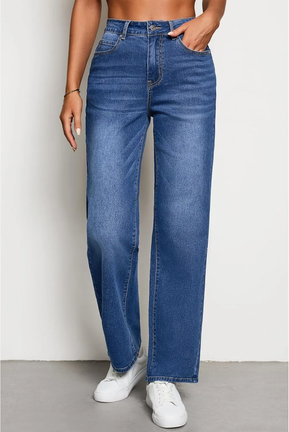 luvamia High Waisted Jeans for Women Trendy Baggy Straight Leg Stretchy Denim Jeans Work Trousers Pants 90s Loose Fit