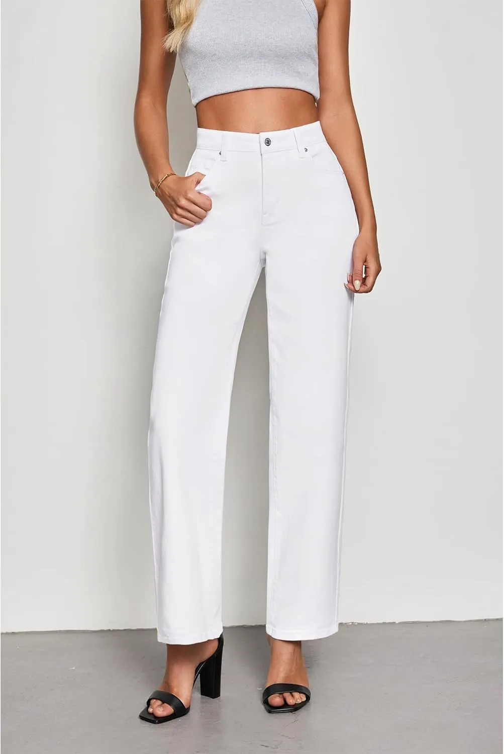 luvamia High Waisted Jeans for Women Trendy Baggy Straight Leg Stretchy Denim Jeans Work Trousers Pants 90s Loose Fit