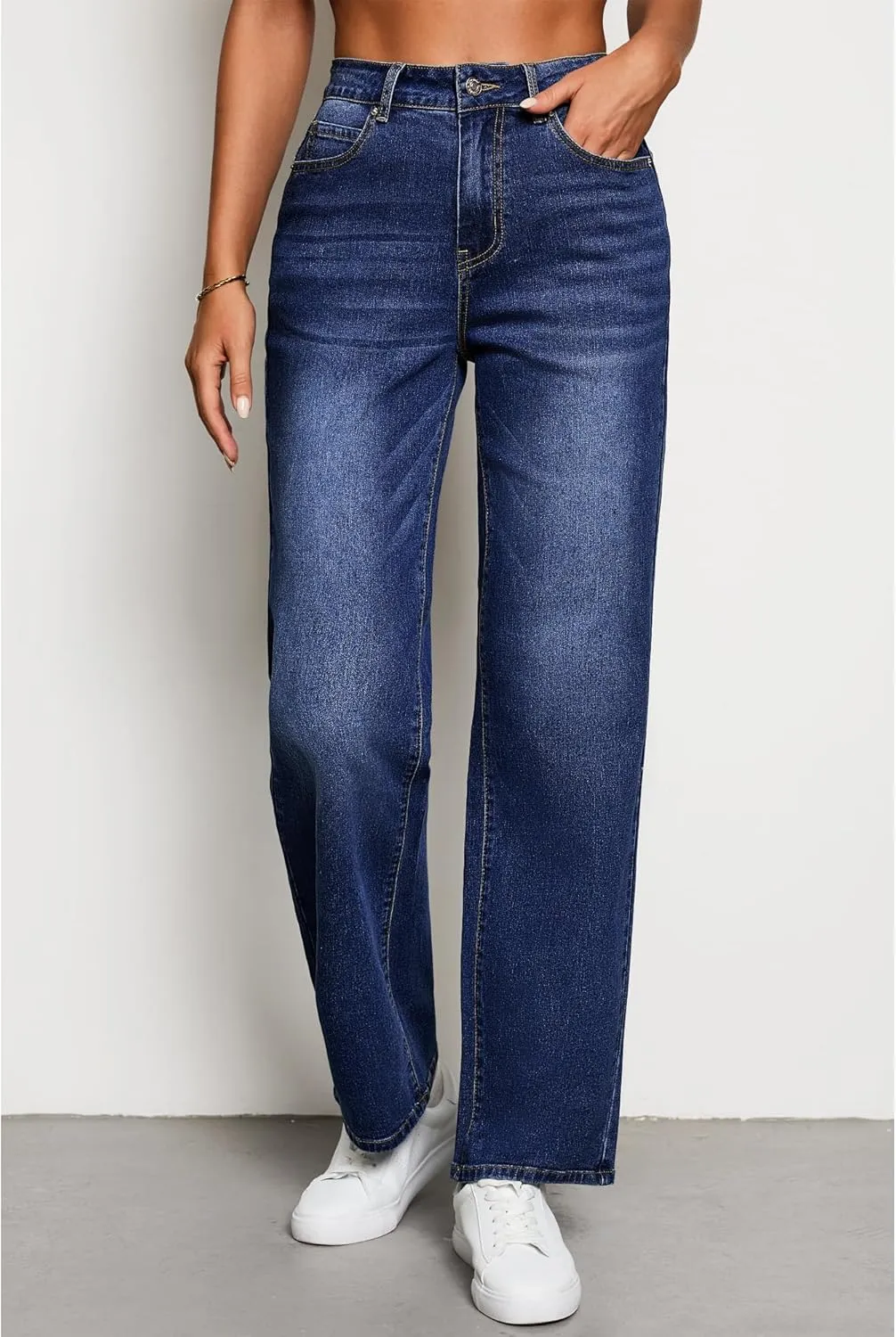 luvamia High Waisted Jeans for Women Trendy Baggy Straight Leg Stretchy Denim Jeans Work Trousers Pants 90s Loose Fit