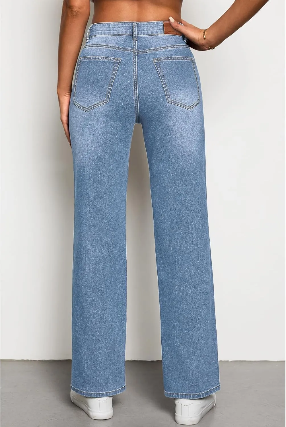 luvamia High Waisted Jeans for Women Trendy Baggy Straight Leg Stretchy Denim Jeans Work Trousers Pants 90s Loose Fit