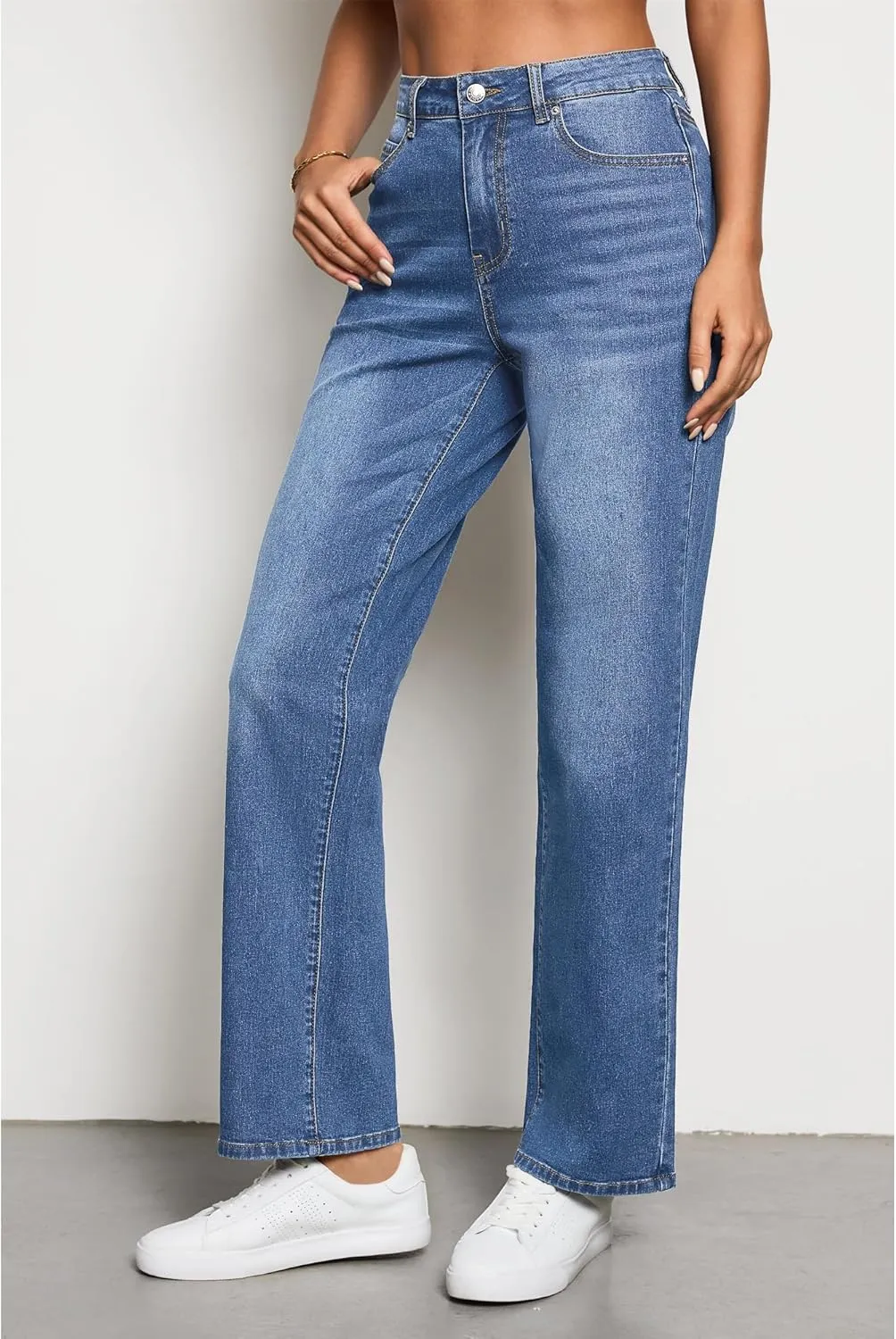 luvamia High Waisted Jeans for Women Trendy Baggy Straight Leg Stretchy Denim Jeans Work Trousers Pants 90s Loose Fit