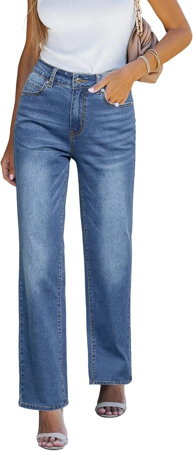 luvamia High Waisted Jeans for Women Trendy Baggy Straight Leg Stretchy Denim Jeans Work Trousers Pants 90s Loose Fit