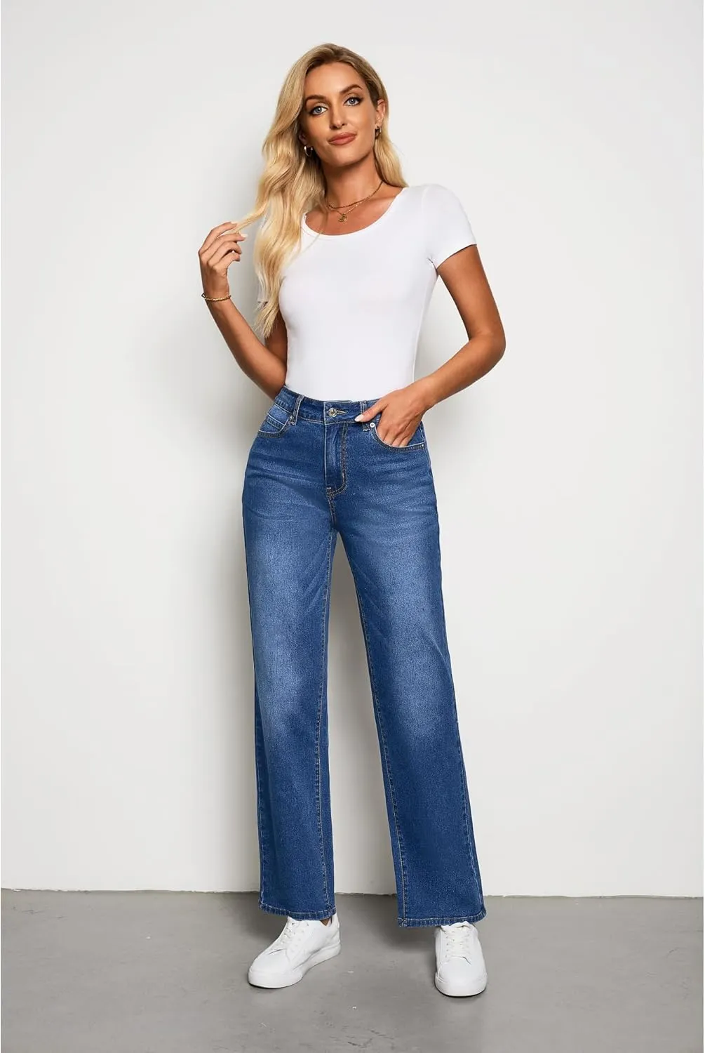 luvamia High Waisted Jeans for Women Trendy Baggy Straight Leg Stretchy Denim Jeans Work Trousers Pants 90s Loose Fit