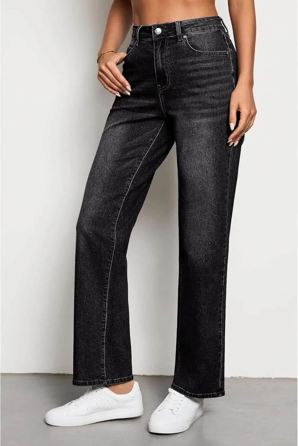 luvamia High Waisted Jeans for Women Trendy Baggy Straight Leg Stretchy Denim Jeans Work Trousers Pants 90s Loose Fit