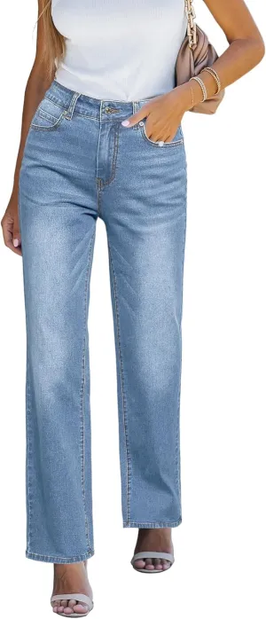 luvamia High Waisted Jeans for Women Trendy Baggy Straight Leg Stretchy Denim Jeans Work Trousers Pants 90s Loose Fit