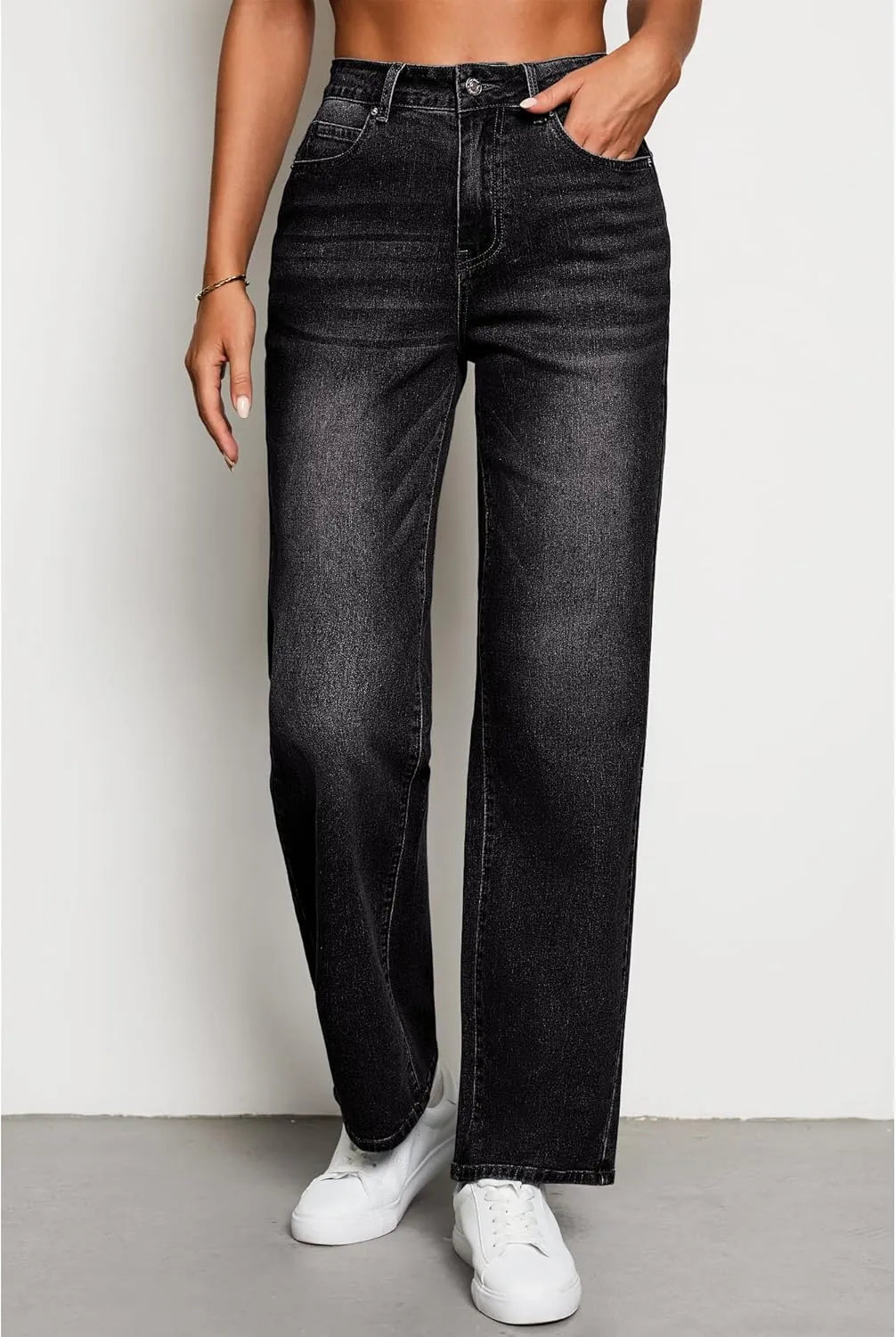 luvamia High Waisted Jeans for Women Trendy Baggy Straight Leg Stretchy Denim Jeans Work Trousers Pants 90s Loose Fit