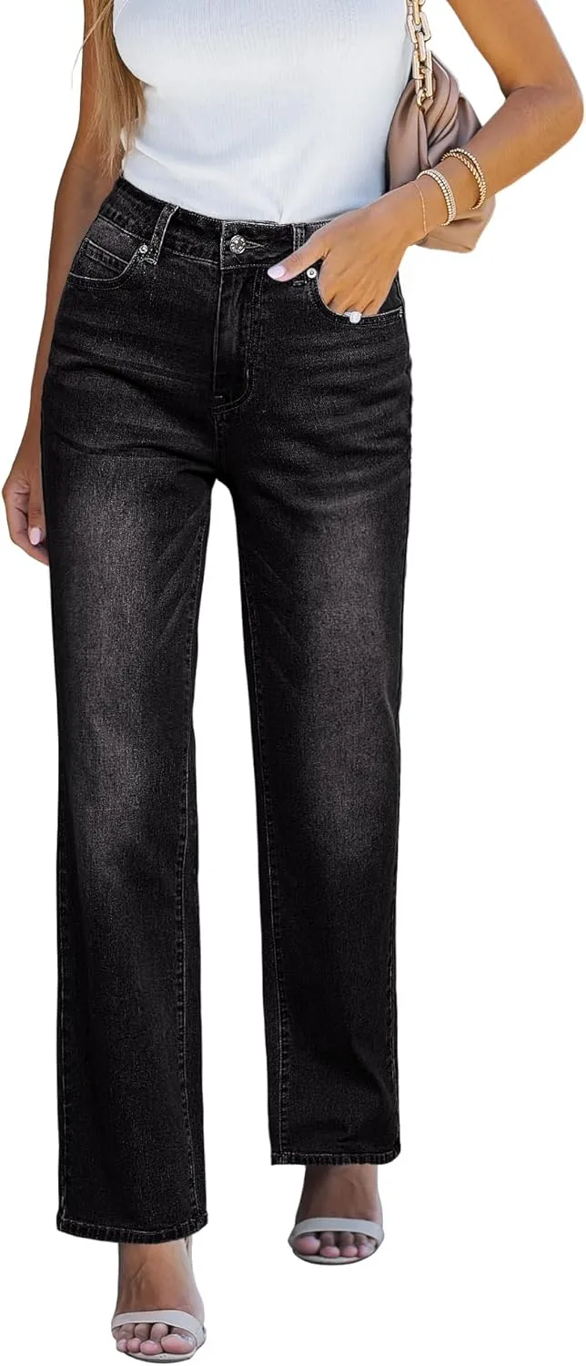 luvamia High Waisted Jeans for Women Trendy Baggy Straight Leg Stretchy Denim Jeans Work Trousers Pants 90s Loose Fit