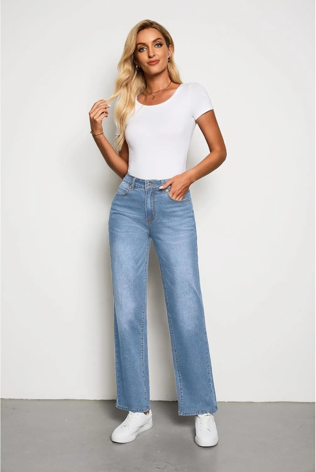 luvamia High Waisted Jeans for Women Trendy Baggy Straight Leg Stretchy Denim Jeans Work Trousers Pants 90s Loose Fit