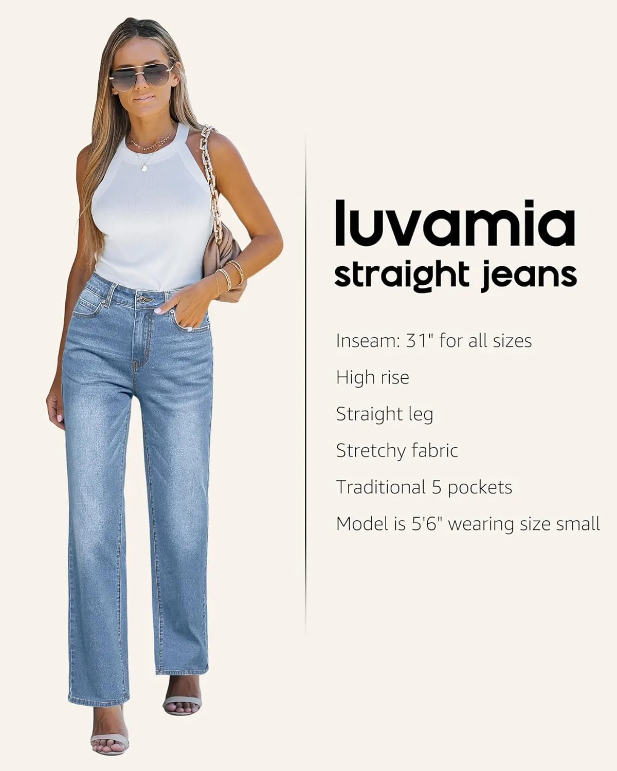 luvamia High Waisted Jeans for Women Trendy Baggy Straight Leg Stretchy Denim Jeans Work Trousers Pants 90s Loose Fit