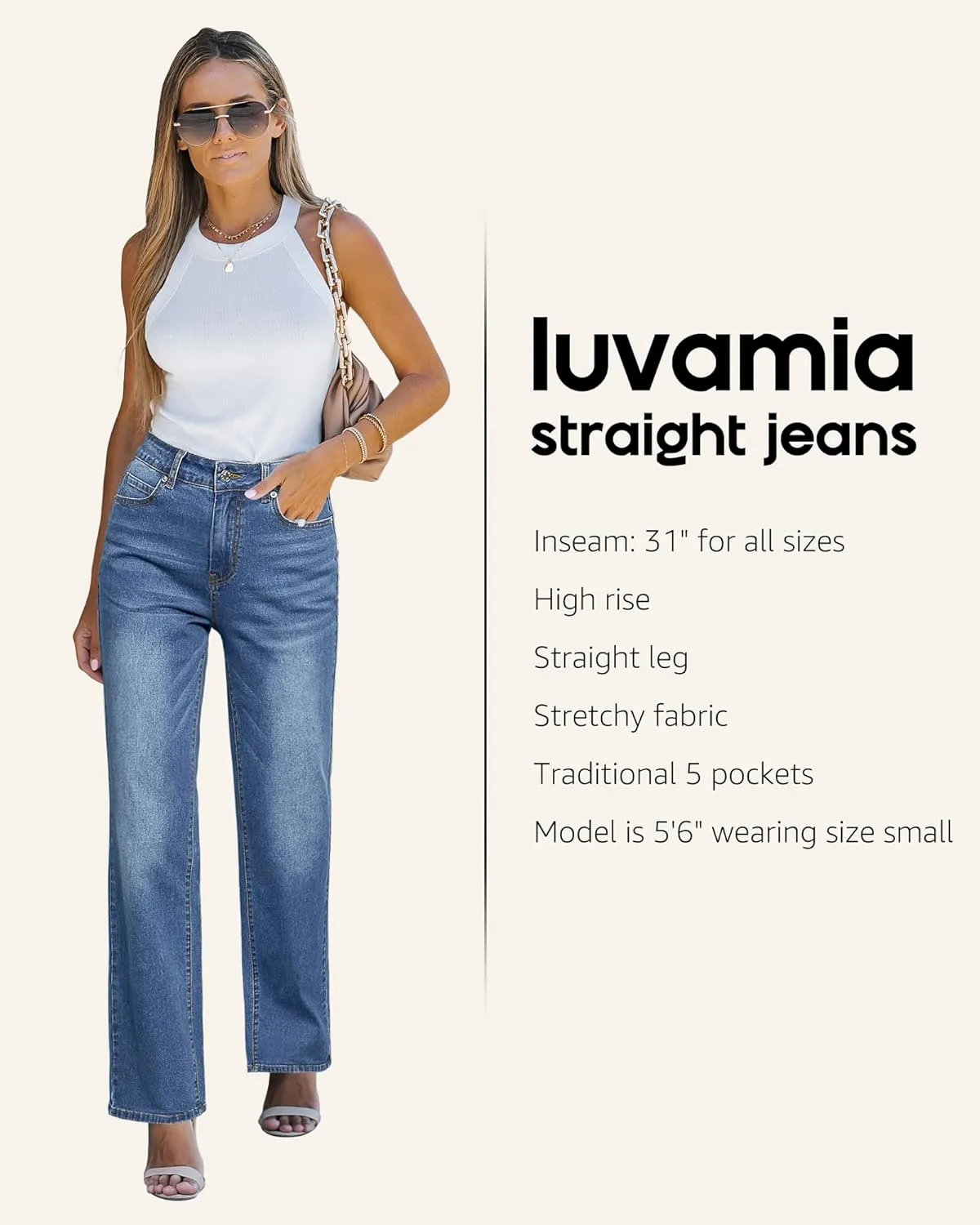 luvamia High Waisted Jeans for Women Trendy Baggy Straight Leg Stretchy Denim Jeans Work Trousers Pants 90s Loose Fit