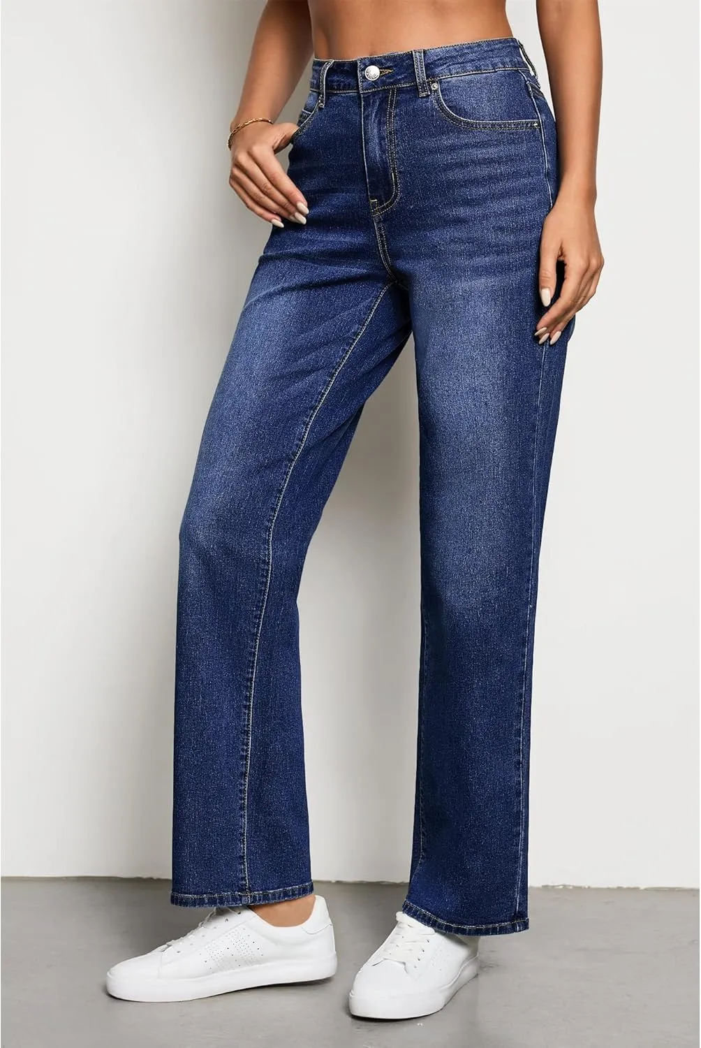 luvamia High Waisted Jeans for Women Trendy Baggy Straight Leg Stretchy Denim Jeans Work Trousers Pants 90s Loose Fit