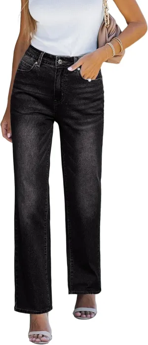 luvamia High Waisted Jeans for Women Trendy Baggy Straight Leg Stretchy Denim Jeans Work Trousers Pants 90s Loose Fit