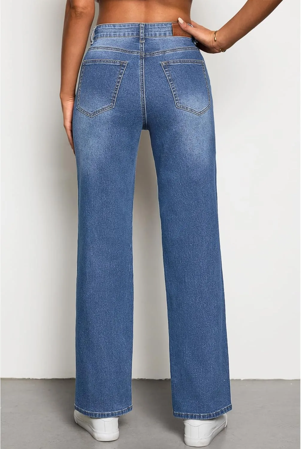 luvamia High Waisted Jeans for Women Trendy Baggy Straight Leg Stretchy Denim Jeans Work Trousers Pants 90s Loose Fit