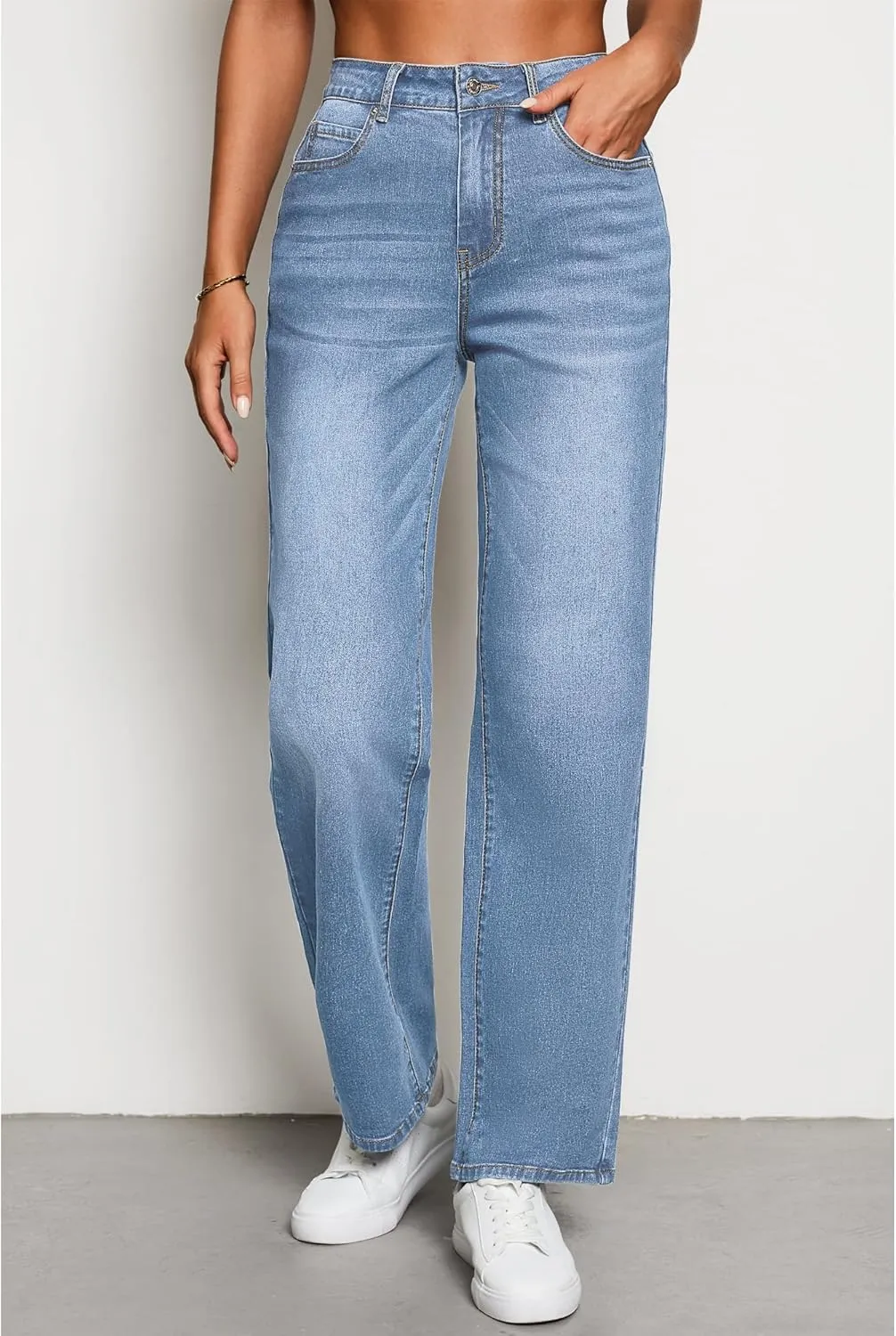 luvamia High Waisted Jeans for Women Trendy Baggy Straight Leg Stretchy Denim Jeans Work Trousers Pants 90s Loose Fit