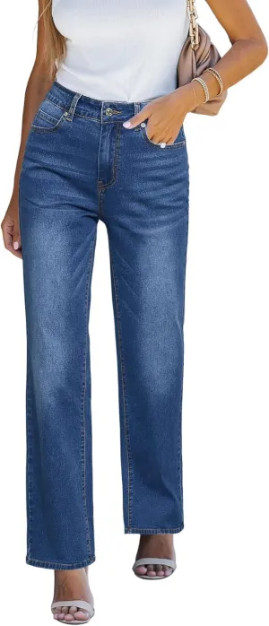 luvamia High Waisted Jeans for Women Trendy Baggy Straight Leg Stretchy Denim Jeans Work Trousers Pants 90s Loose Fit