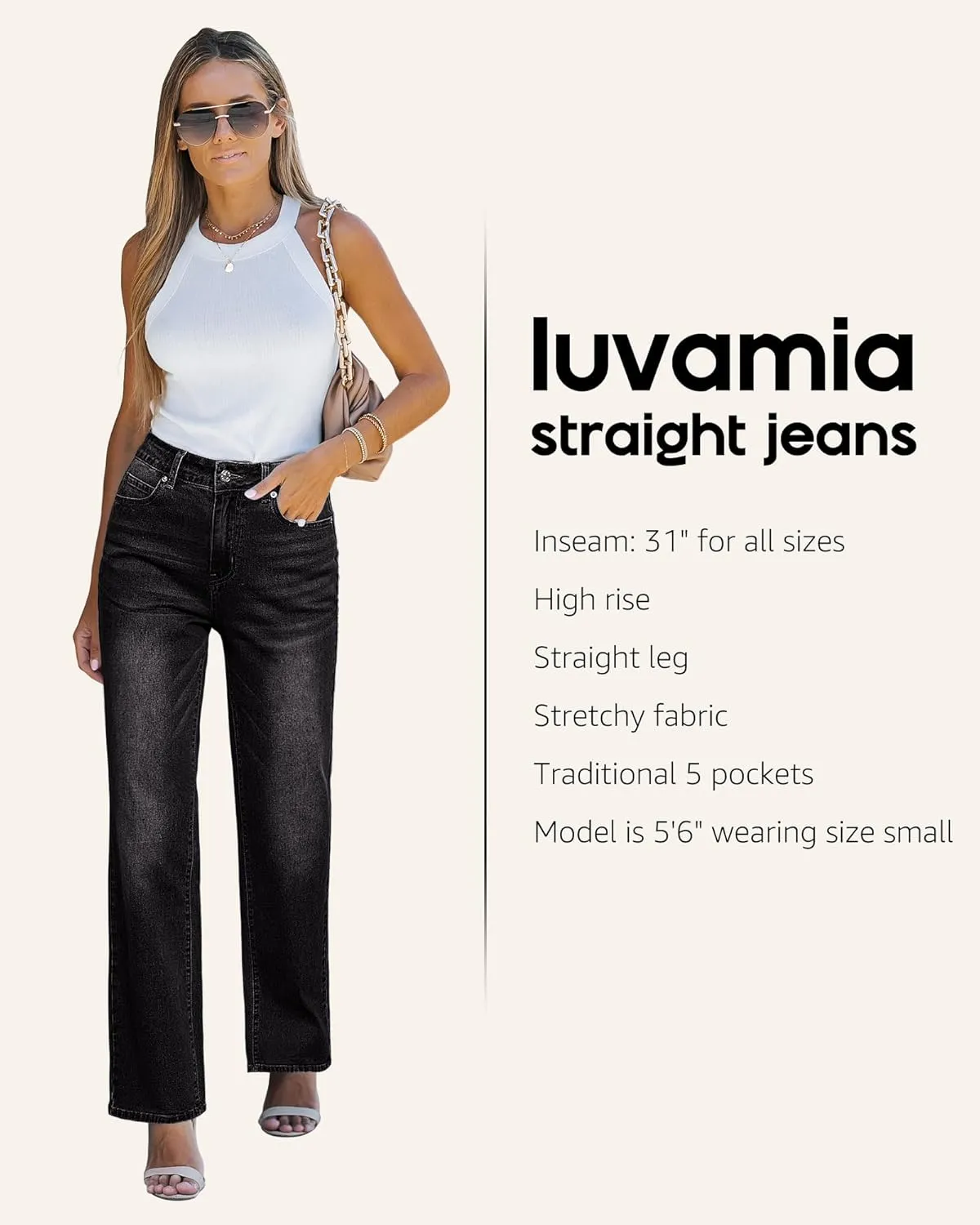 luvamia High Waisted Jeans for Women Trendy Baggy Straight Leg Stretchy Denim Jeans Work Trousers Pants 90s Loose Fit