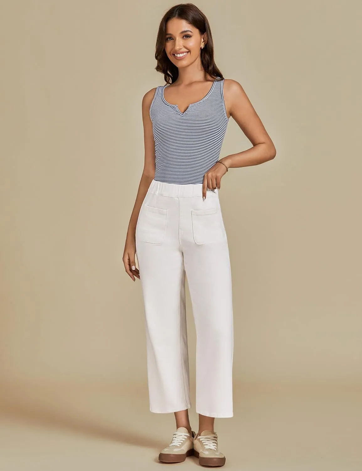 luvamia Wide Leg Jeans for Women Pull On Trendy High Waisted Cropped Jeans Denim Pants Stretchy Baggy with Patch Pockets