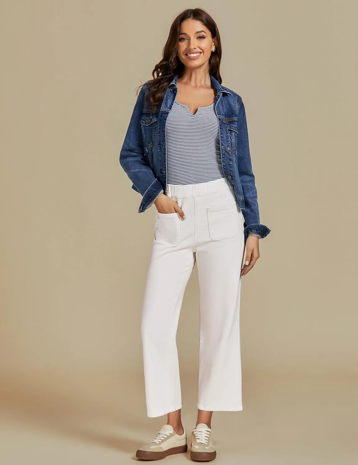 luvamia Wide Leg Jeans for Women Pull On Trendy High Waisted Cropped Jeans Denim Pants Stretchy Baggy with Patch Pockets