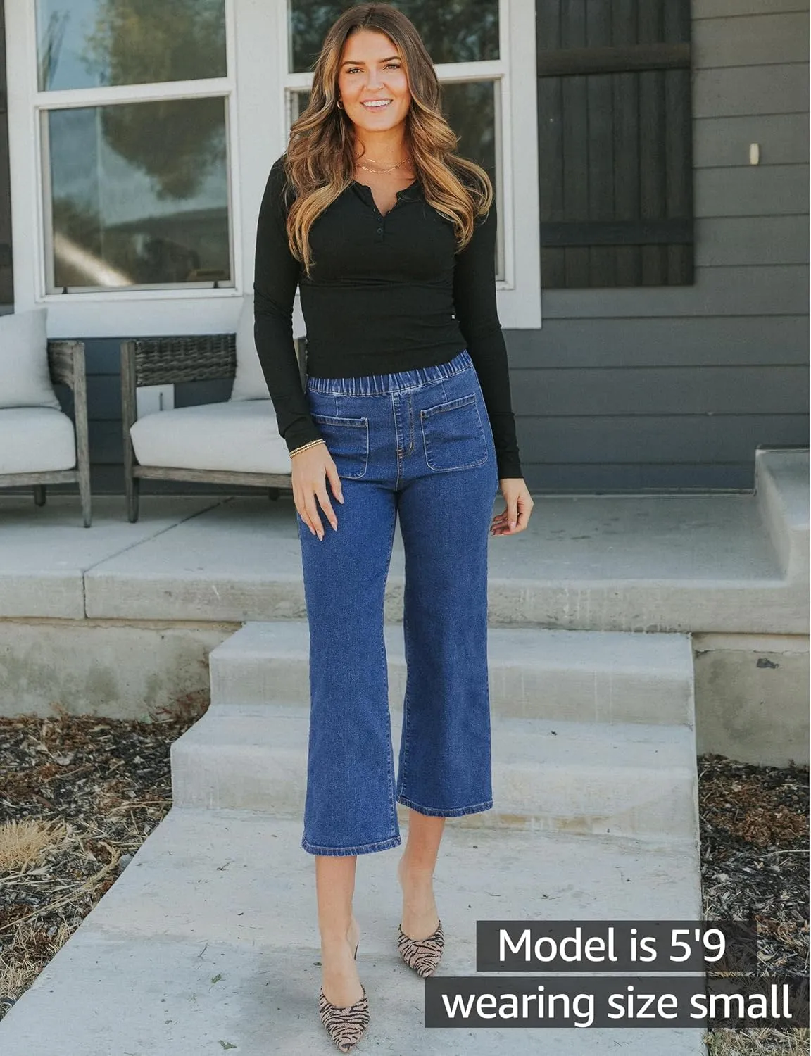 luvamia Wide Leg Jeans for Women Pull On Trendy High Waisted Cropped Jeans Denim Pants Stretchy Baggy with Patch Pockets