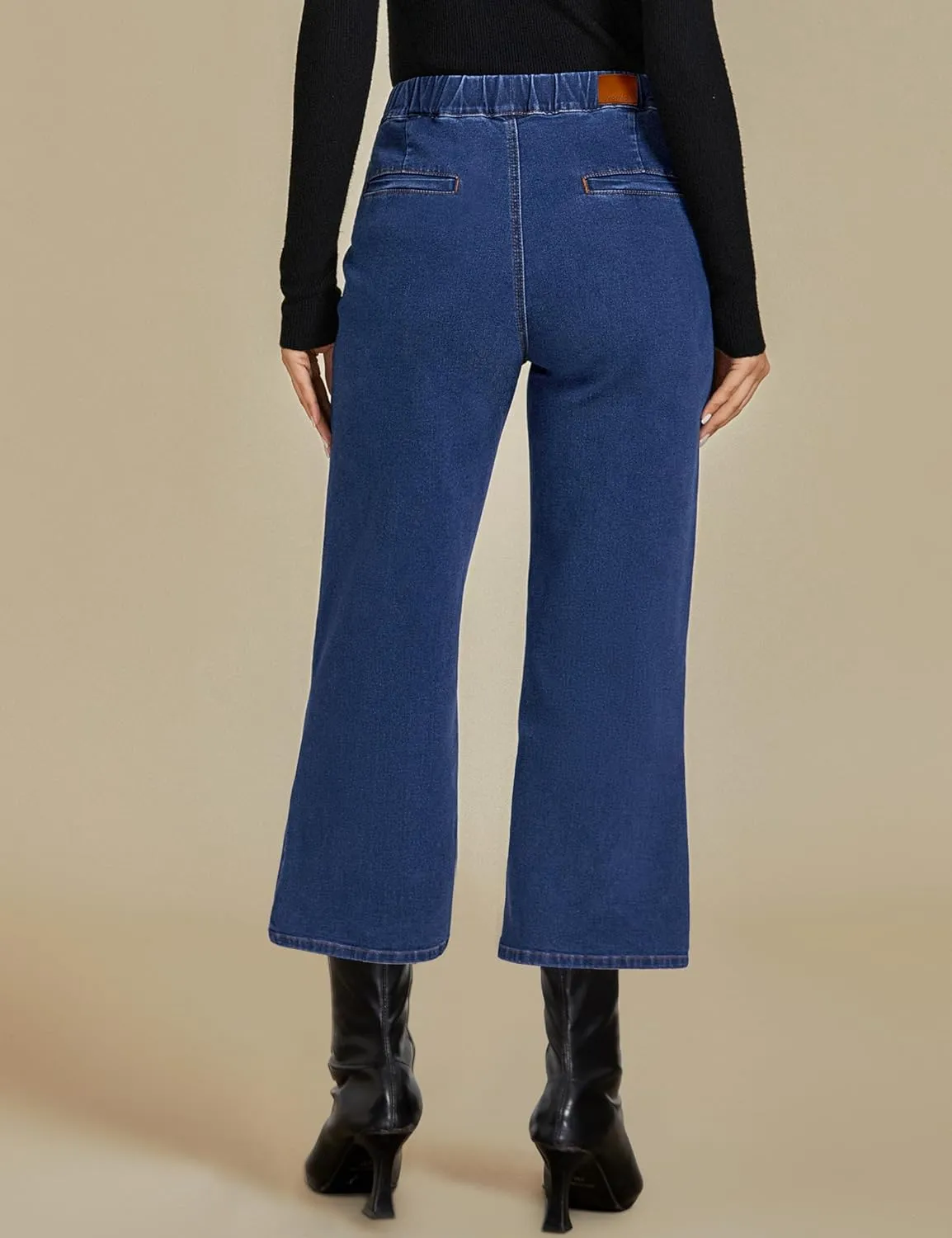 luvamia Wide Leg Jeans for Women Pull On Trendy High Waisted Cropped Jeans Denim Pants Stretchy Baggy with Patch Pockets