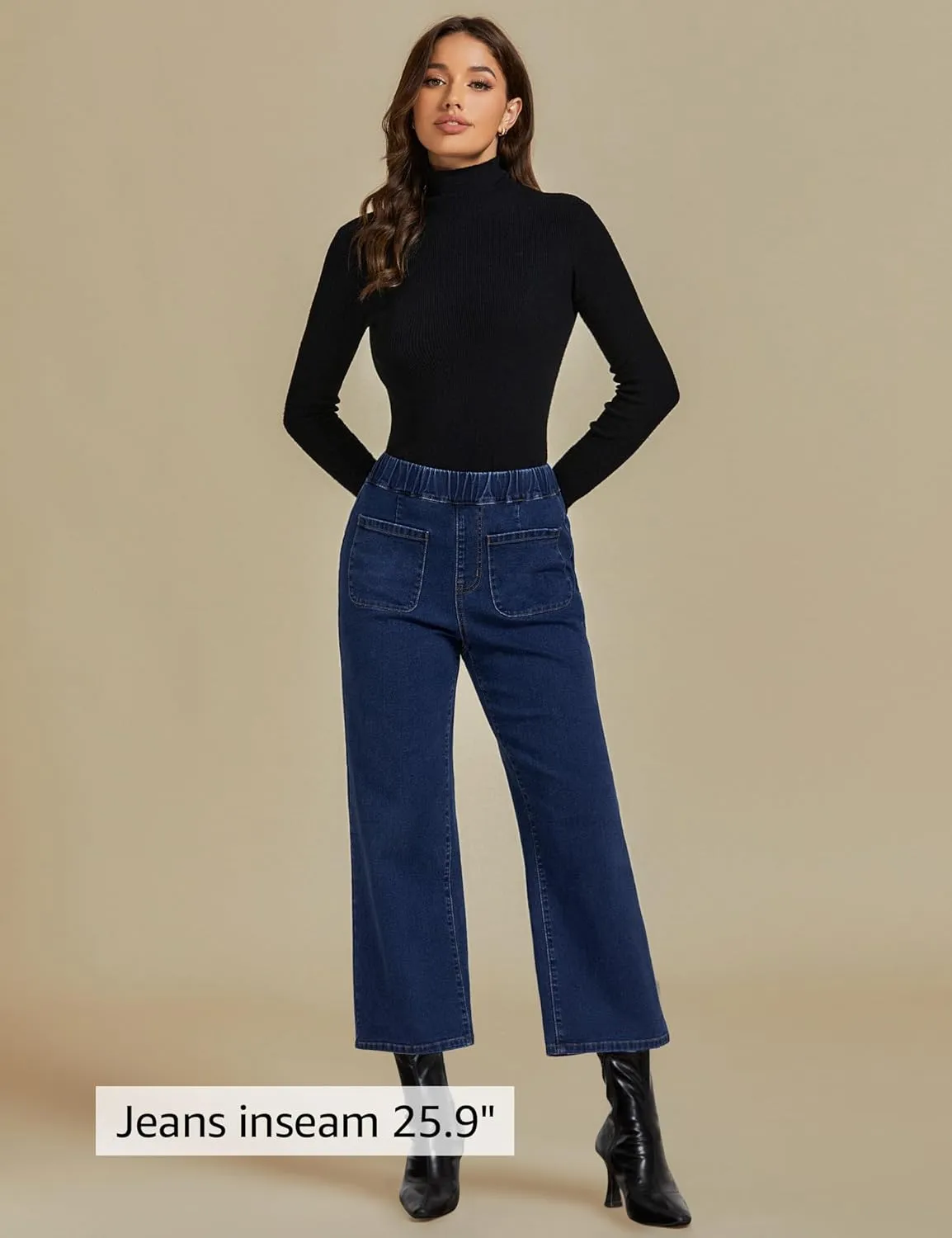 luvamia Wide Leg Jeans for Women Pull On Trendy High Waisted Cropped Jeans Denim Pants Stretchy Baggy with Patch Pockets