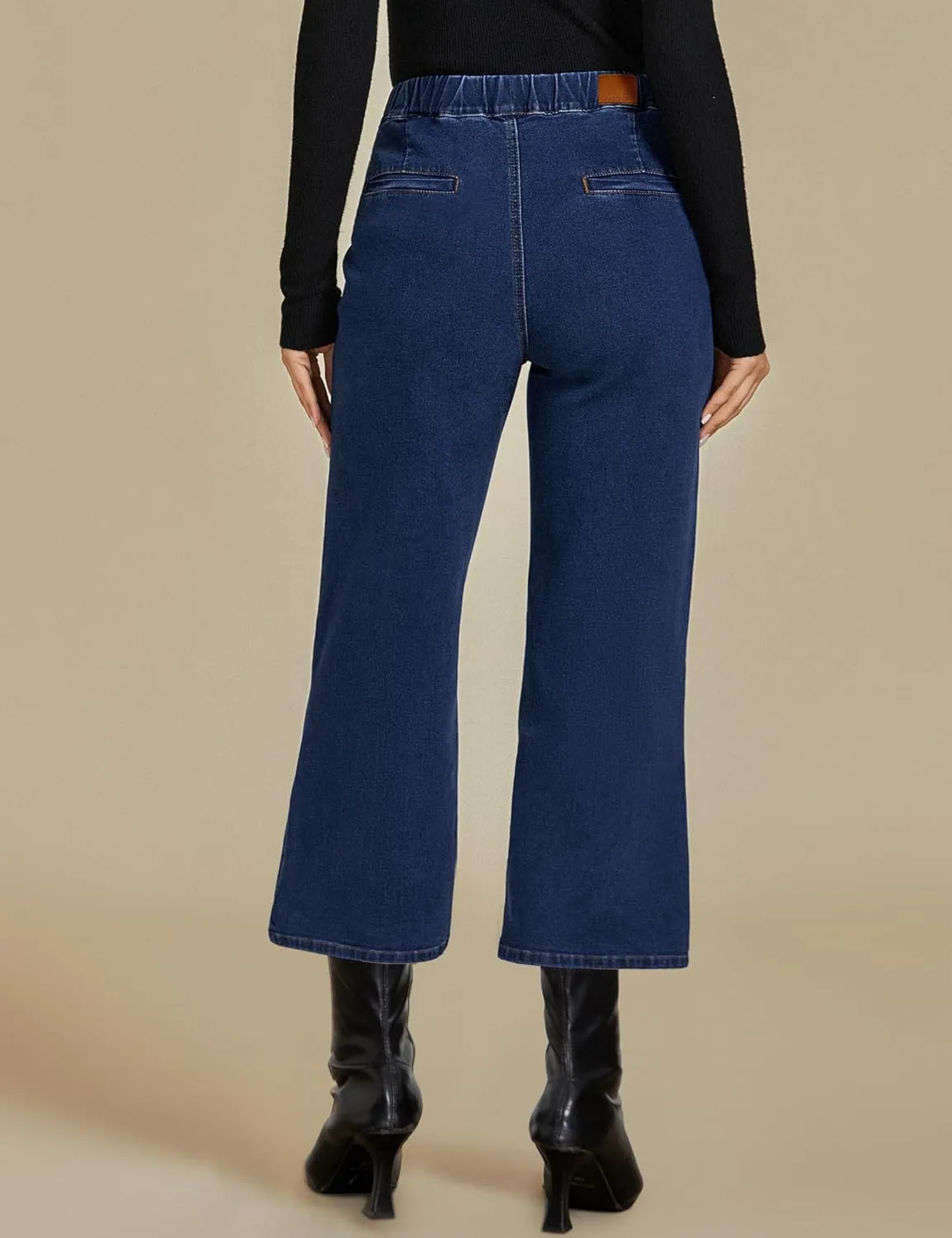 luvamia Wide Leg Jeans for Women Pull On Trendy High Waisted Cropped Jeans Denim Pants Stretchy Baggy with Patch Pockets