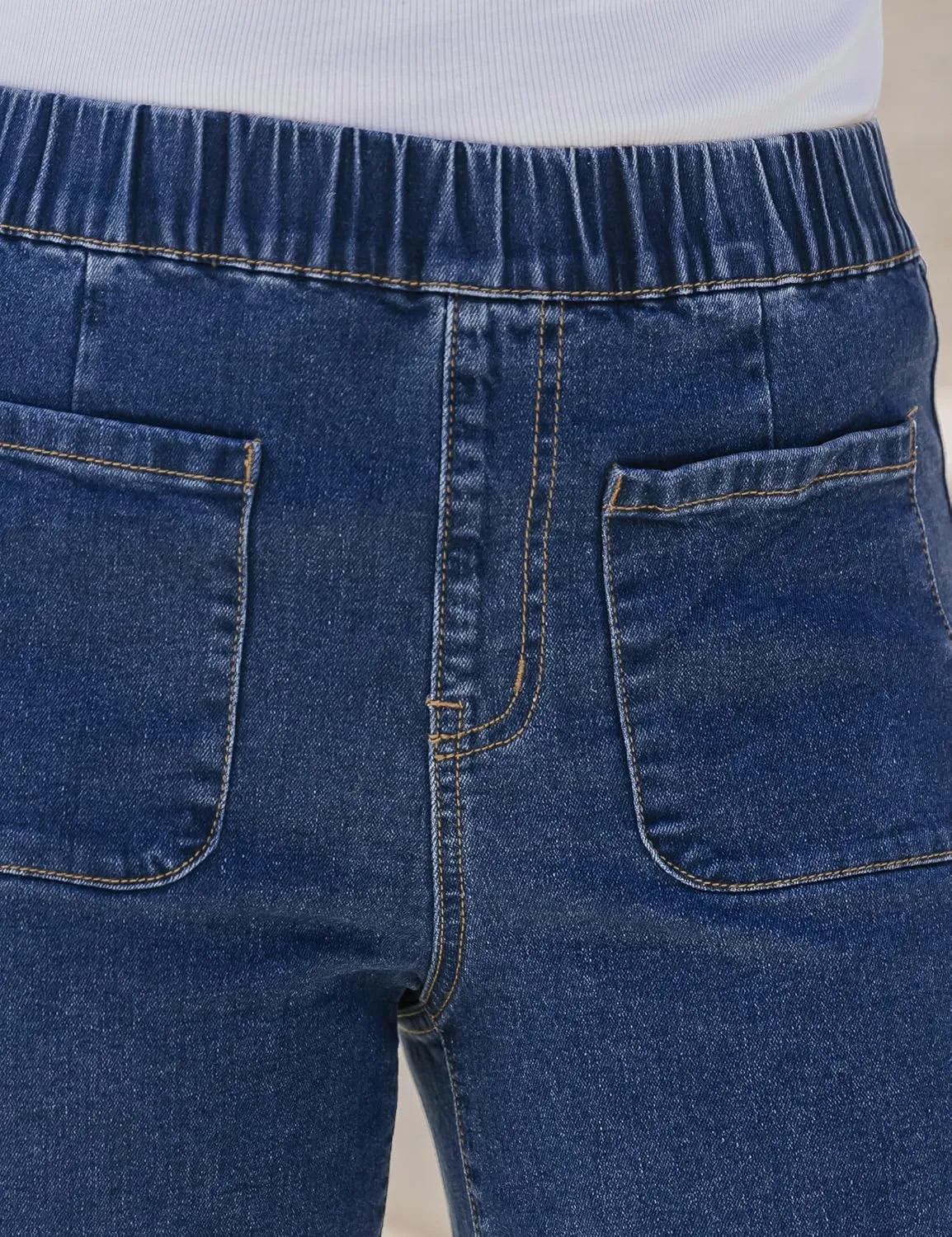 luvamia Wide Leg Jeans for Women Pull On Trendy High Waisted Cropped Jeans Denim Pants Stretchy Baggy with Patch Pockets
