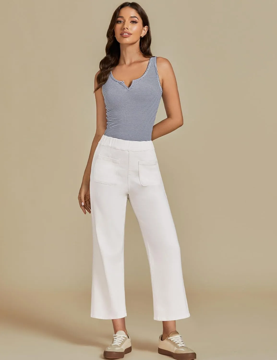 luvamia Wide Leg Jeans for Women Pull On Trendy High Waisted Cropped Jeans Denim Pants Stretchy Baggy with Patch Pockets