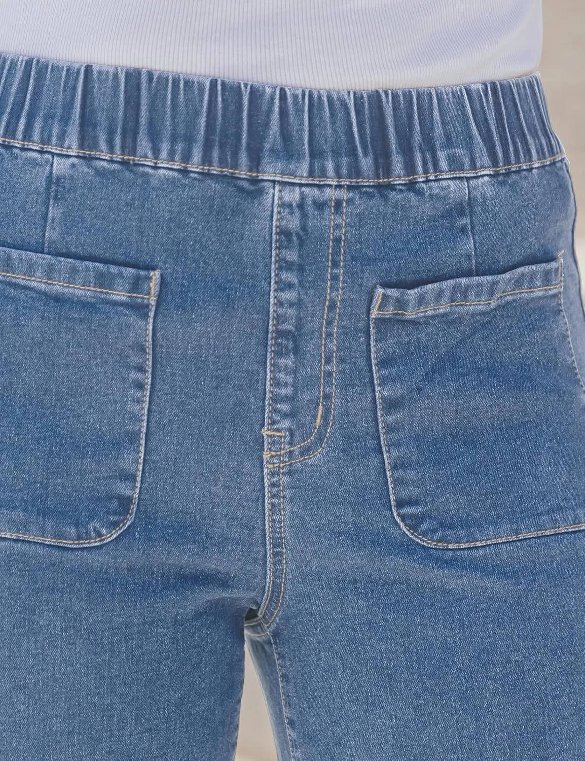 luvamia Wide Leg Jeans for Women Pull On Trendy High Waisted Cropped Jeans Denim Pants Stretchy Baggy with Patch Pockets