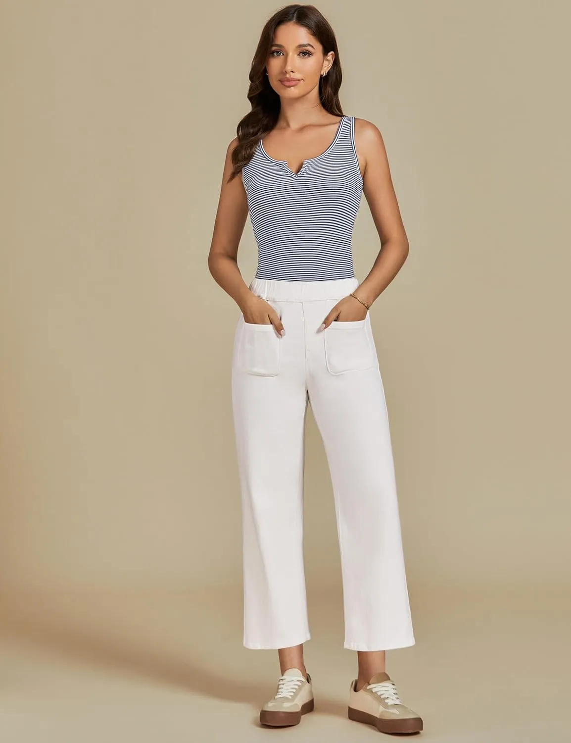 luvamia Wide Leg Jeans for Women Pull On Trendy High Waisted Cropped Jeans Denim Pants Stretchy Baggy with Patch Pockets