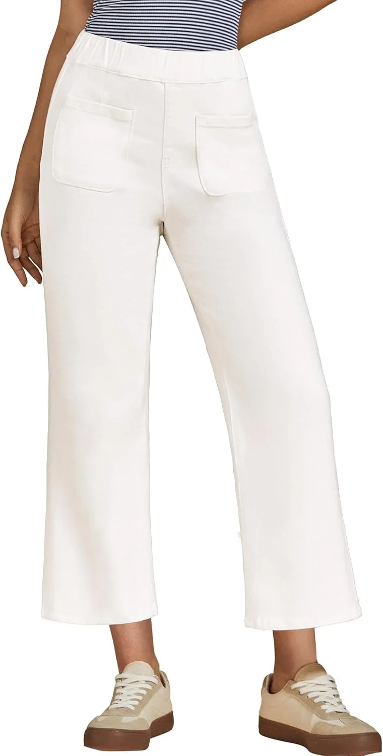 luvamia Wide Leg Jeans for Women Pull On Trendy High Waisted Cropped Jeans Denim Pants Stretchy Baggy with Patch Pockets